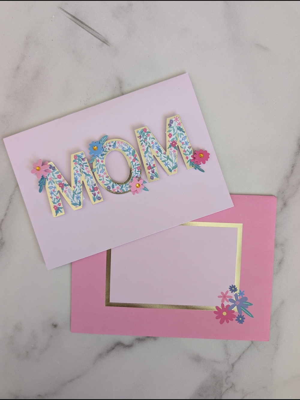 Floral "MOM" Greeting Card - Pink & Pastel Floral Letters
